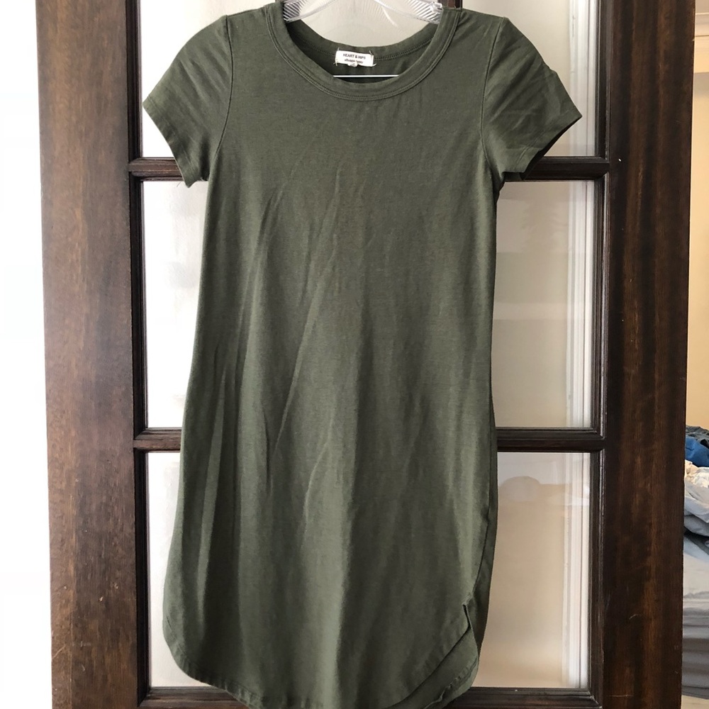 Heart and Hips Olive Scooped Knit T Shirt Dress